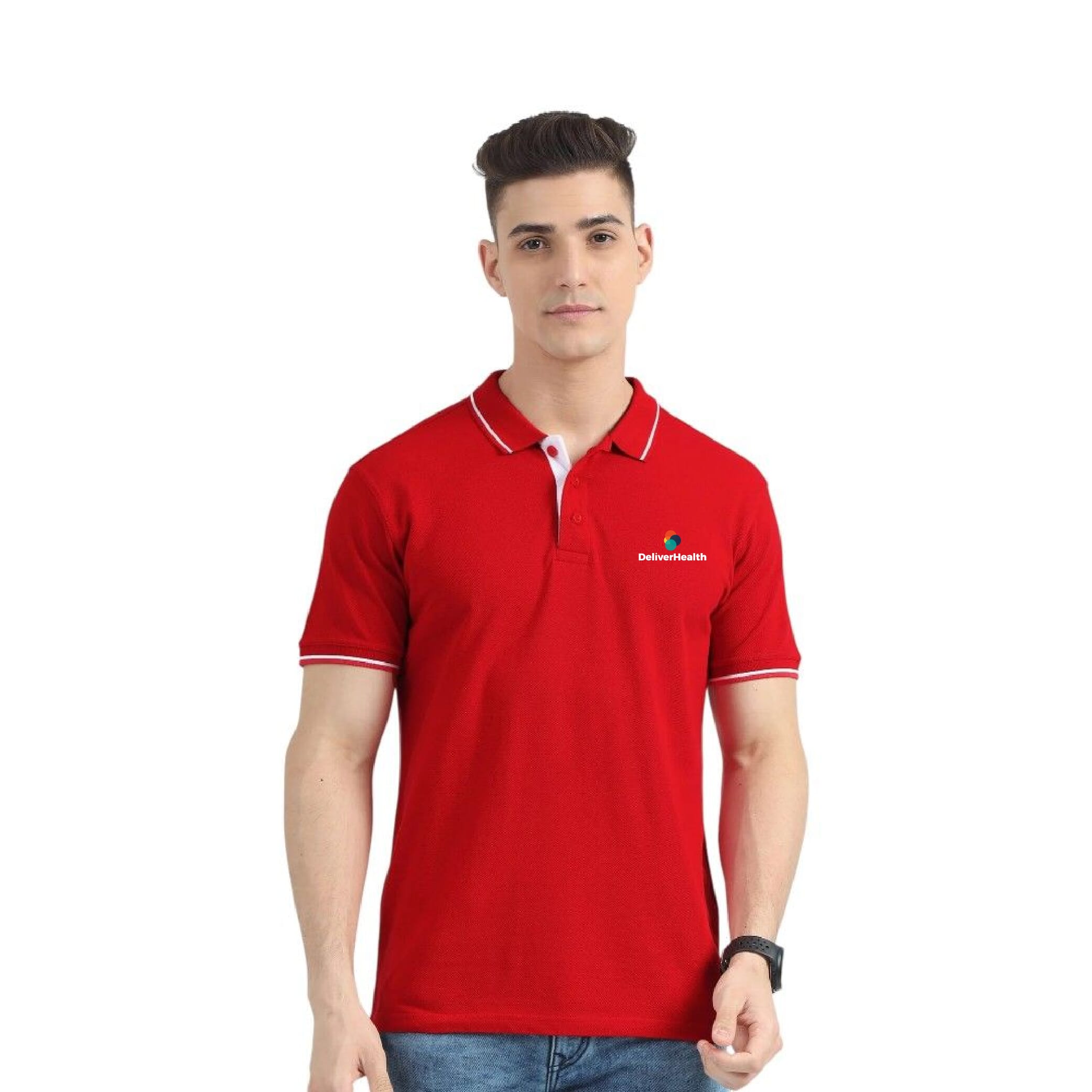 Greys&Blues Organic Polo Tshirt- Red with White Tipping